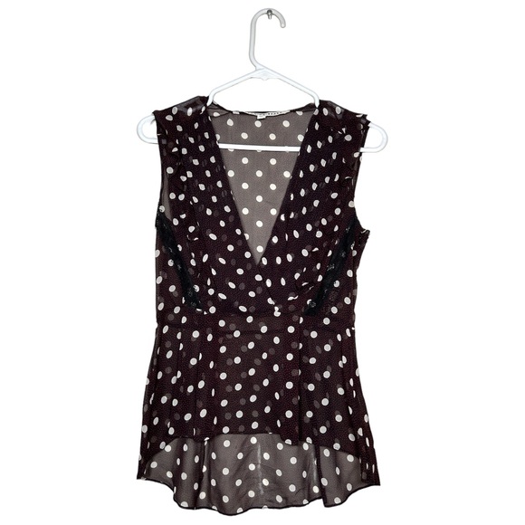 Veronica Beard Elle Polka-Dot 100% Silk Chiffon Top Black/Red/Cream Size 0 - Picture 5 of 16